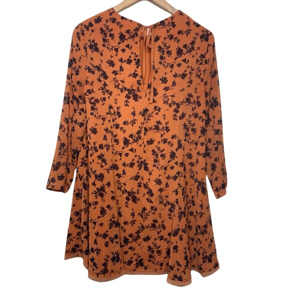 KIMCHI BLUE | Rust Orange Long Sleeve Floral Above the Knee Shift Dress | Size S - Picture 8 of 14